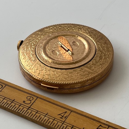 Vintage Swiss Twist Compact Etched Ornate Gold Switzerland Elizabeth Arden - Afbeelding 15 van 24