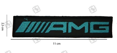Patch ricamata termoadesiva auto logo Mercedes AMG celeste 11 x 2,5 cm
