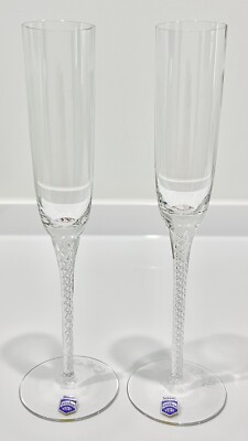 Rare 1950's MURANO CENEDESE Vitri AIR TWIST STEM 11 5/8'' CHAMPAGNE FLUTES Pair