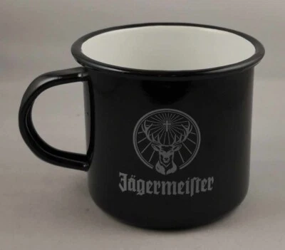 Jägermeister Becher, Emaille, Kaffeebecher, Tasse, schwarz, Neu!