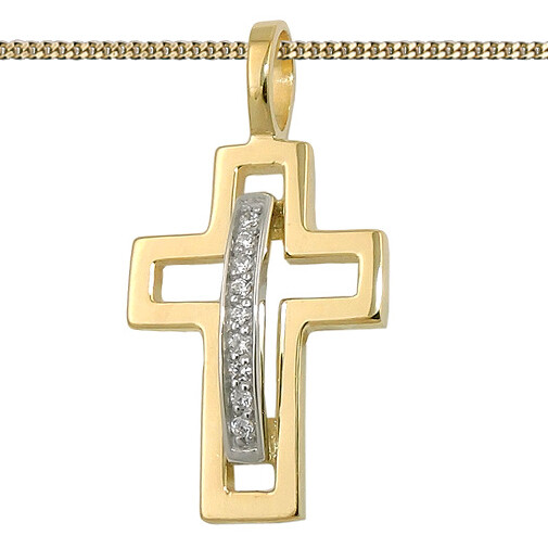 Echt Gold 333 Bicolor Kreuz AnhäNger MäDchen Kommunion Konfirmation Baby Taufe-image