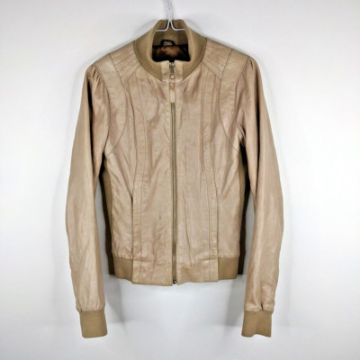 Mackage Beige Tan Full Zip Lamb Leather Jacket Women's Size Small