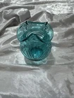 VTG Fenton Teal Blue Draped Glass Vase Arch Pattern Ruffled Edge  4-1/2”