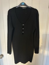 Nasty Gal Size 14 Black Jumper Dress With Gold And Diamanté Clasp Design