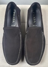 Luxury Prada Driving Shoes  2D1101 Dark Brown Suede Leather Size 8 1/2