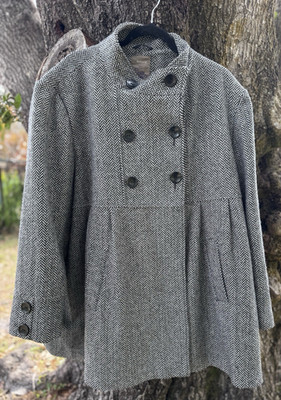 Ikebana Coat Herringbone Tweed Black & White Wool Blend XXL