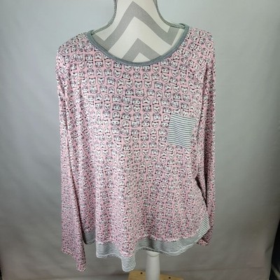 Cuddl Duds Cat Head Striped Lounge Knit Top Size 2XL