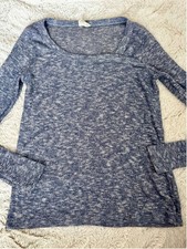 Bibi Blue Distressed Knit Long Sleeve Top Rolled Kneckline Size Small