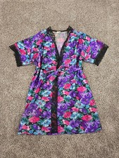 Precious Moments Vtg 90s Floral Lingerie Robe Womans Sz Lg Lace Trim Coquette