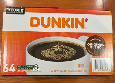   Dunkin' Original Blend Coffee, K-Cups, Medium Roast, 64 Ct BEST BY 02/2027 
