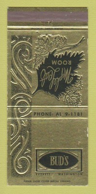 Matchbook Cover - Bud's Restaurant Everett WA WEAR 30 Strike