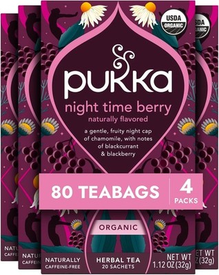 Night Time Berry Organic Herbal Tea, Soothing Infusion With Chamomile, Lavender