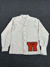 Vintage Letterman Cardigan Sweater Men  s 38 White Orange Preppy Grandpa 50s 60s