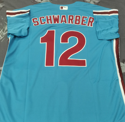 Kyle Schwarber #12 Phillies Throwback Light Blue Sewn Stitched