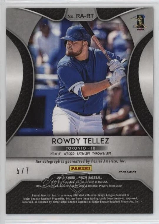 2019 Panini Prizm Rookie Auto Shimmer Prizm /7 Rowdy Tellez #RA-RT Auto RC - Image 2 of 2