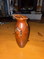 BILL HESS Hand Turned Burl Cherry Wood Vase-Live Edge-Vtg-Signed-11x4  -Excellent
