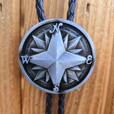 COMPASS NORTH SILVER DIRECTION COWBOY COWGIRL RODEO BOLO TIE BOLOTIE