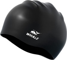 WHALE Extra Large Swim Cap for Women Men, Durable Silicone One Size, Black