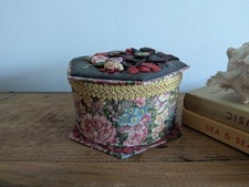 VTG Floral Fabric Covered Hexagonal Jewelry Storage Trinket Sewing Box w/Lid Vgc