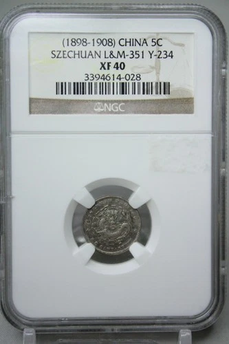 1898-1908 China Dragon Silver 5C Szechuan L&M-351 Y-234 NGC XF40 #4028