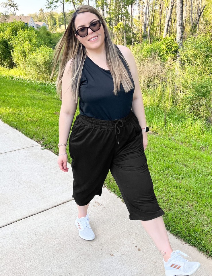 Plus Size Capris for Women Loose Drawstring Yoga Workout Sweat Pants ...