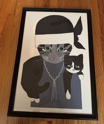Maggie Meredith Pencil Signed Art Print Two Cats Professionally Framed 18 x26 