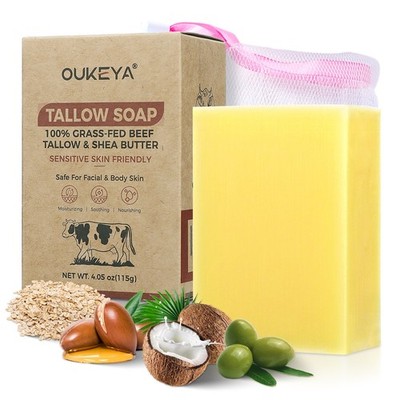 OUKEYA 100% Grass Fed Beef Tallow Soap - Cleansing Bar for Face, Body & Hands
