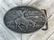 Bergamot Brass Works 1977 Belt Buckle American Indian On Horse