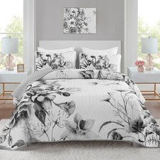 Floral Quilt Set King 3 Pieces Grey Floral Quilt Coverlet Set Soft Microfiber...