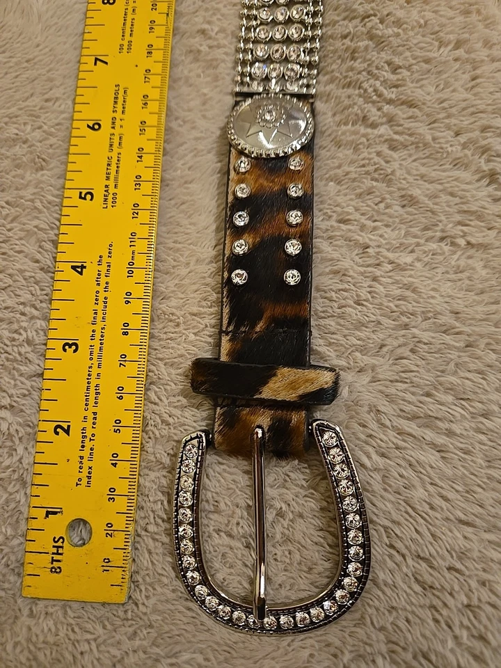 水钻女式装饰西部棕色银色皮革装饰腰带 L 44-46 — 第 3/4 张图片