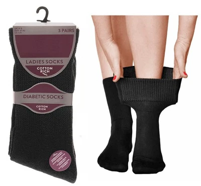 FOXBURY 3 Pairs of Womens Extra Wide Top Loose Soft Fitting Diabetic Socks Swollen Legs