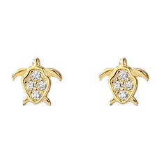Cute Turtle Stud Earrings 925 Sterling Silver Hypoallergenic for Small, Gold