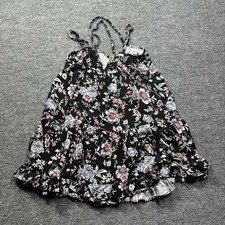 American Eagle Dress Womens S Black Floral Print Mini Ruffle Hem Strappy Tiered