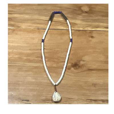 Apache Beaded Necklace Teardrop Shell Pendant White Blue Glass trade beads 