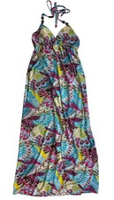 Multicolor Maxi Dress Halter Neck & Beaded Small Boho Hippie Sexy Stretch Y2K