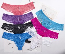 6 Pack Sexy Womens Lace Low-rise thong Knickers Briefs Underwear Panties  UK