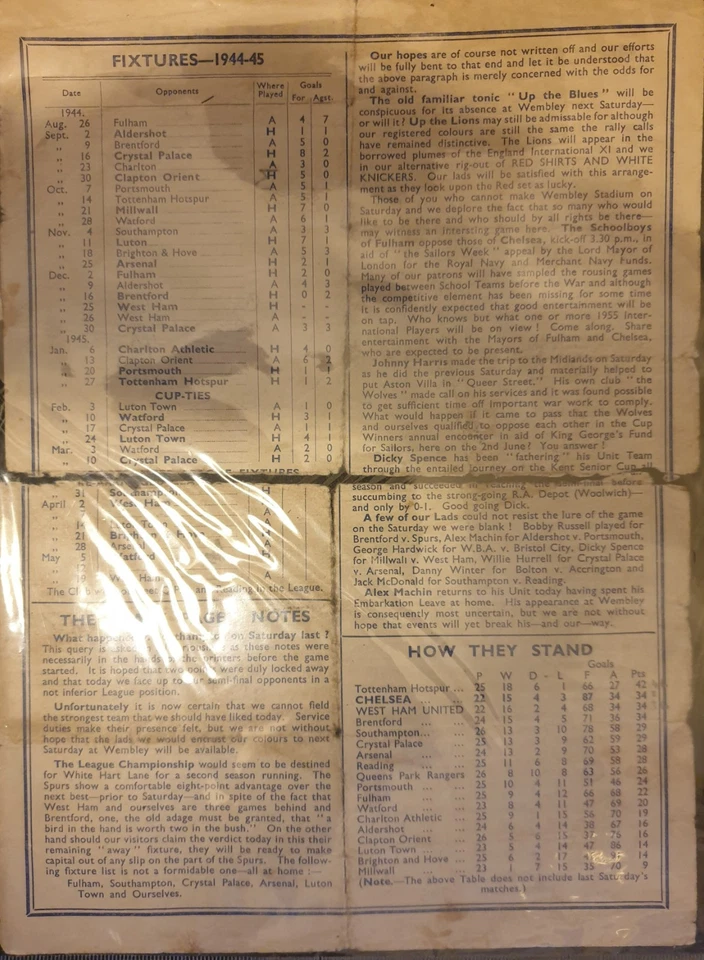 Vintage WW11 War-Time Chelsea v West Ham 1944-45 Football Programme 2-04-1945 - Image 2 of 2