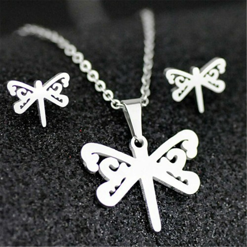 Edelstahl Damen Silber Schmuck Set Anhänger Ohrringe Halskette Charm Geschenk - Bild 23 von 39