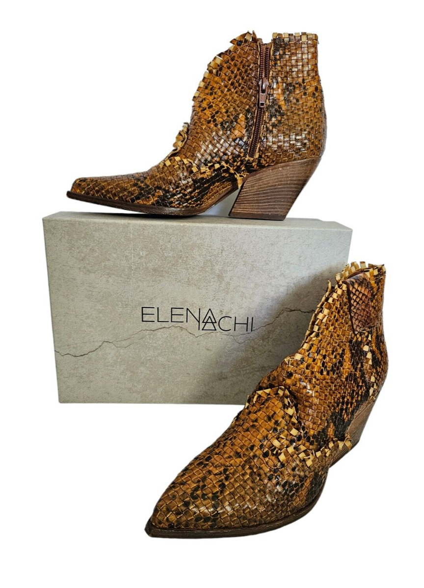 ミドルブーツ ELENA IACHI Women Boots E4035 Brown BROWN Elena Iachi Brown Woven Leather Reptile Print Boots Size EU