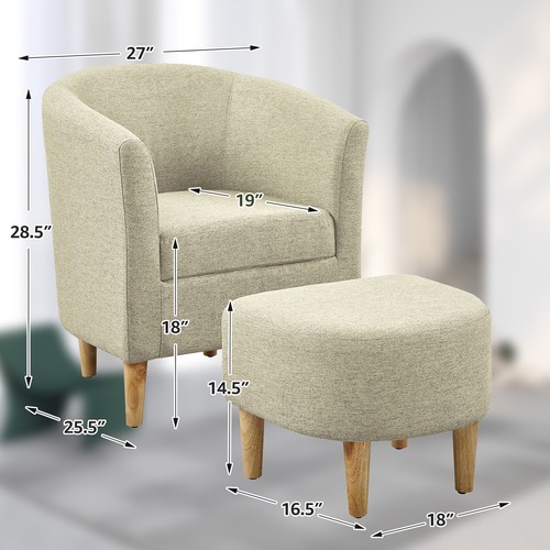 Accent Living Room Arm Chair Linen Fabric Upholstered Single Sofa With Ottoman - Picture 6 of 11