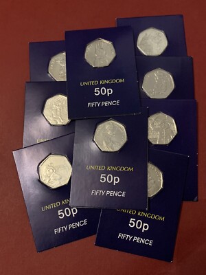Großbritannien kleine 50p Münzen blau Halter selbstklebend Sammelkarte keine Münze