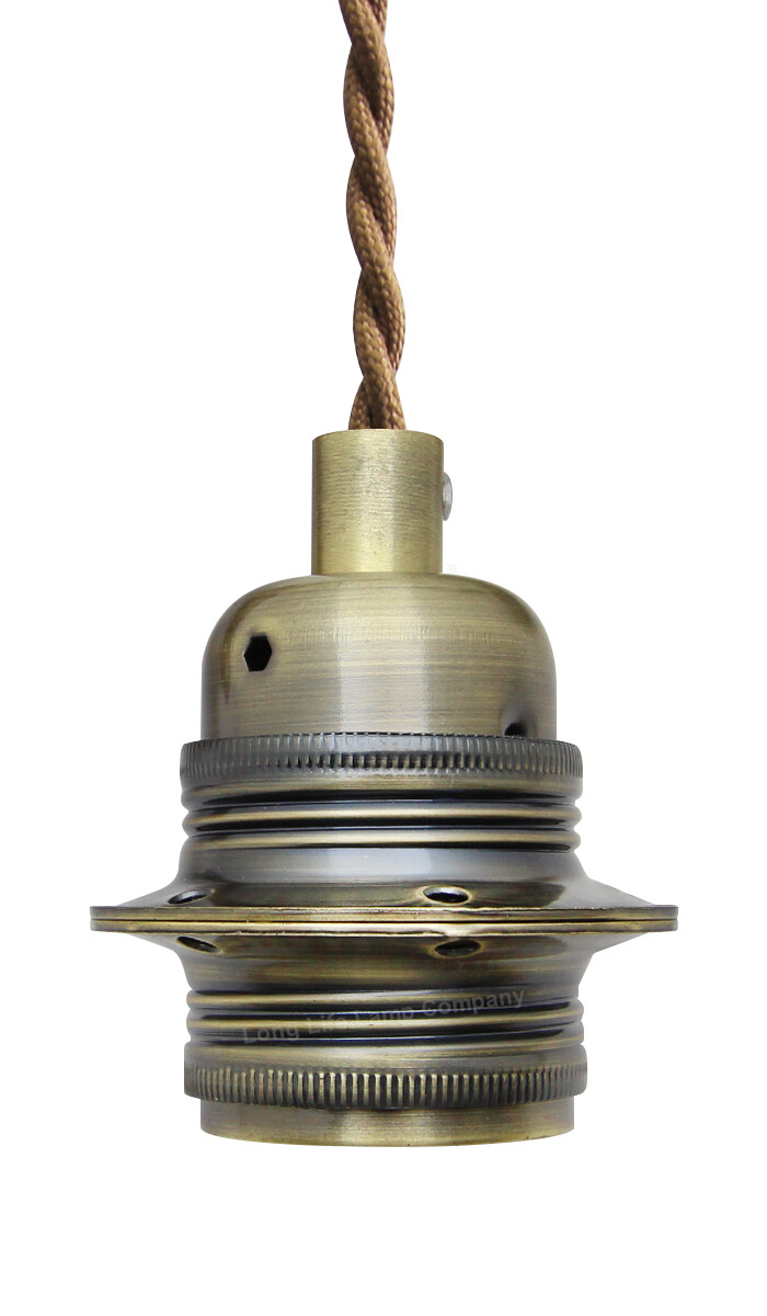 Ceiling Rose Pendant Fabric Flex ANTIQUE BRASS Hanging Lamp Holder Kit M007HLDER