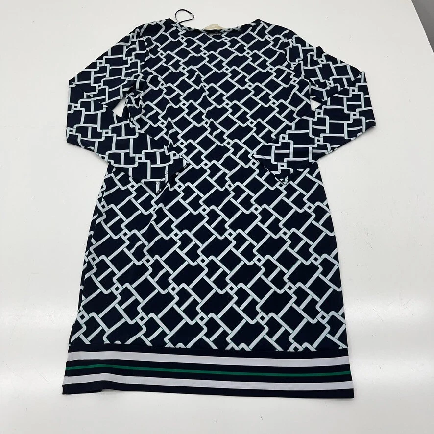 Abito donna Michael Kors nero e verde design geometrico midi shift taglia media