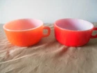 Vintage Set/2AnchorHocking Fire King Orange/Red D Handle Stackable Soup Bowls