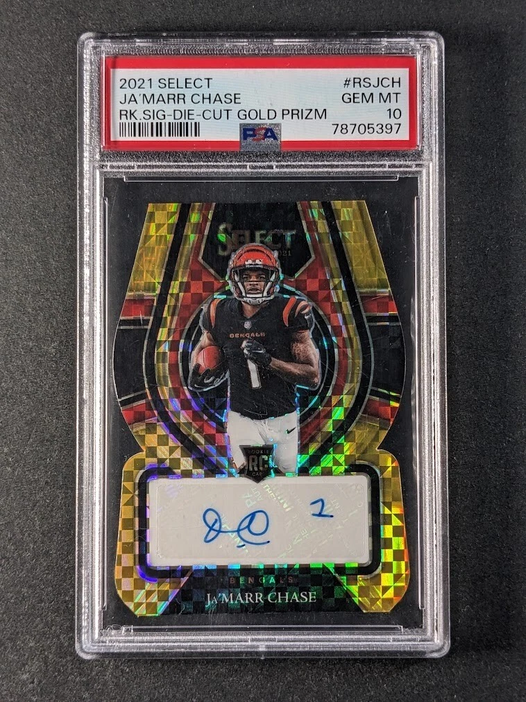 JaMarr Chase Panini Select Rookie Signatures #RSJCH Die-Cut Gold Prizm