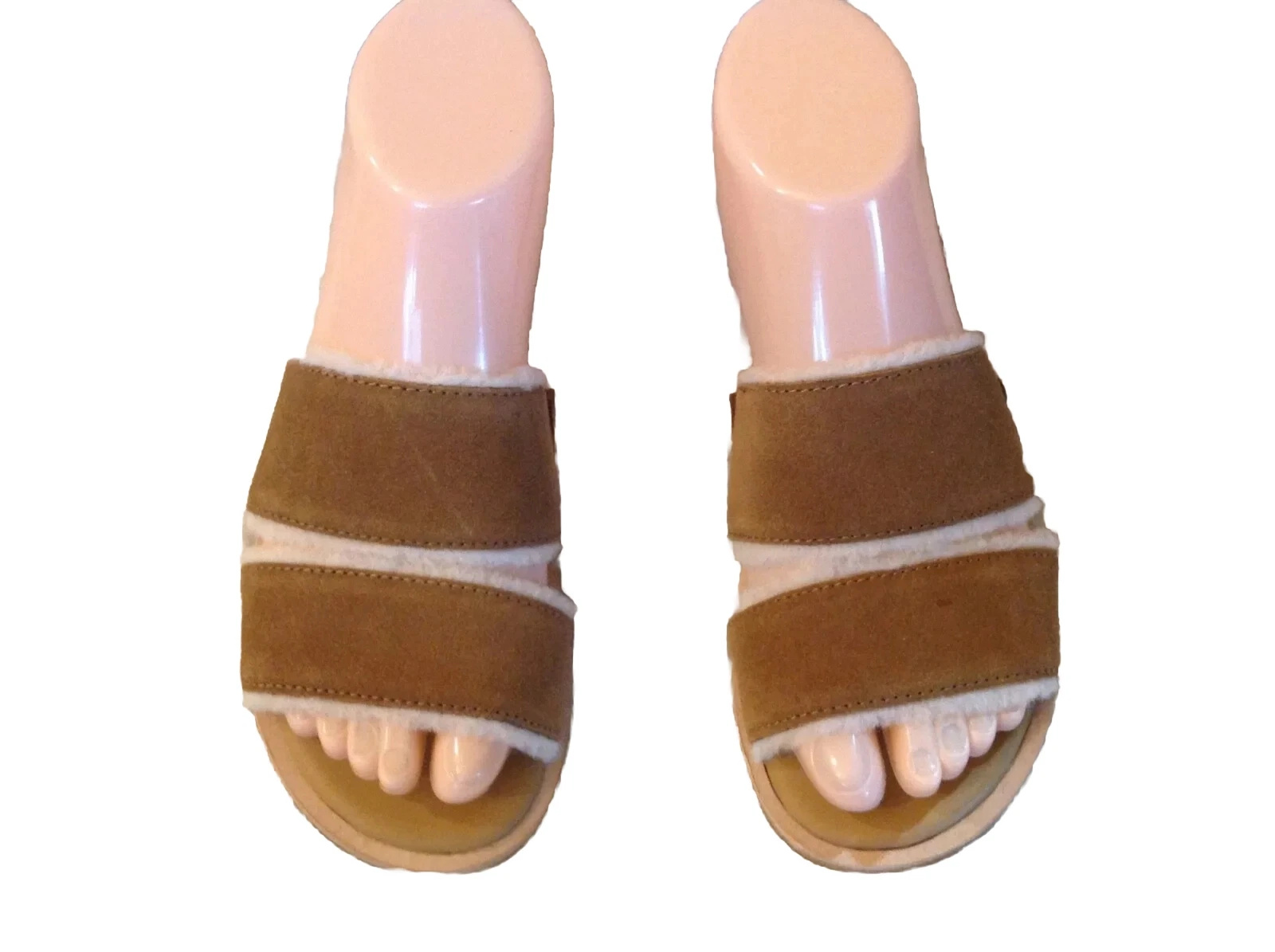 Nuovi sandali slip on UGG piatti pelle marrone chiaro suole superiori in gomma taglia 5
