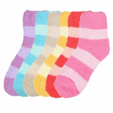 6 Pair Women's Daily-wear Striped Fuzzy Cozy Soft Slipper Socks Warm Winter 9-11