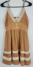 Magnolia Boutique Womens Tank Sun Dress With Ivory Lace Size S Tan & Ivory