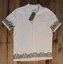 Goodfellow Vacay Shirt Mens M Cream Embroidered Standard Fit Button Down NWT