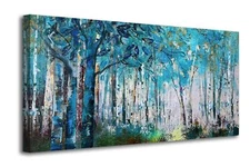 Ardemy Blue Tree Canvas Wall Art Forest Landscape Picture Modern Birch Trees ...